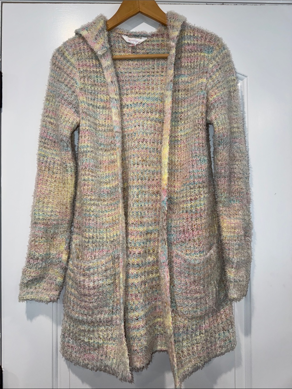 No Boundaries Pastel Multicolor Hooded Open-Front Cardigan Size 7-9